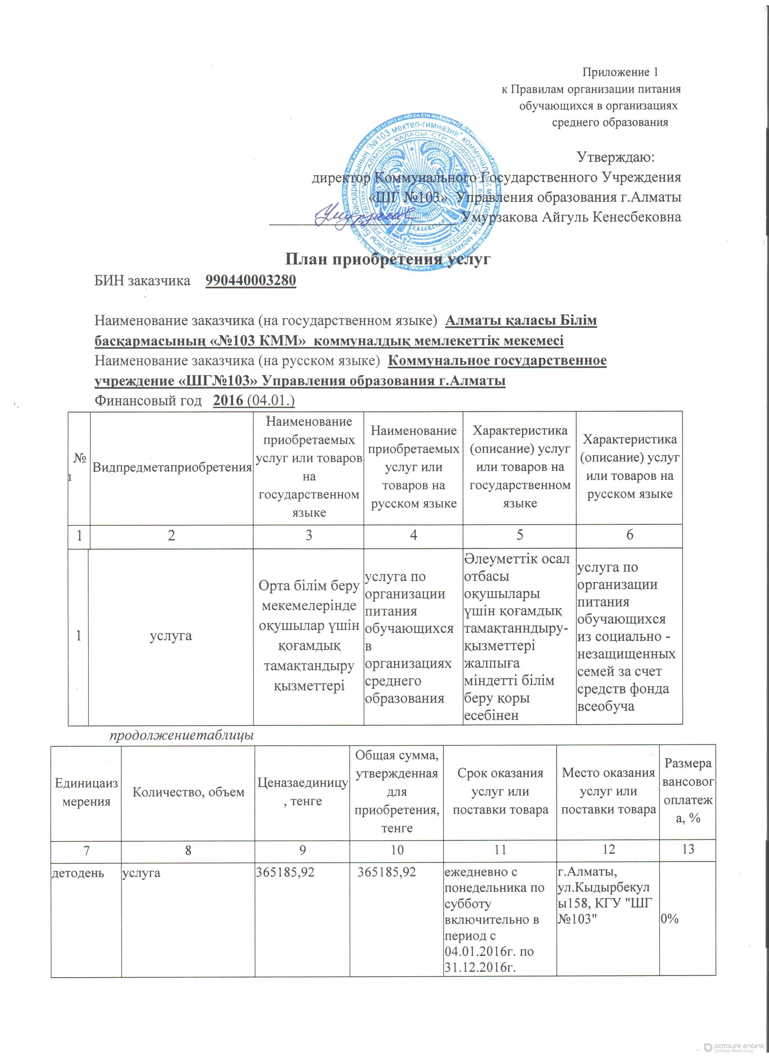 План приобретения услуг