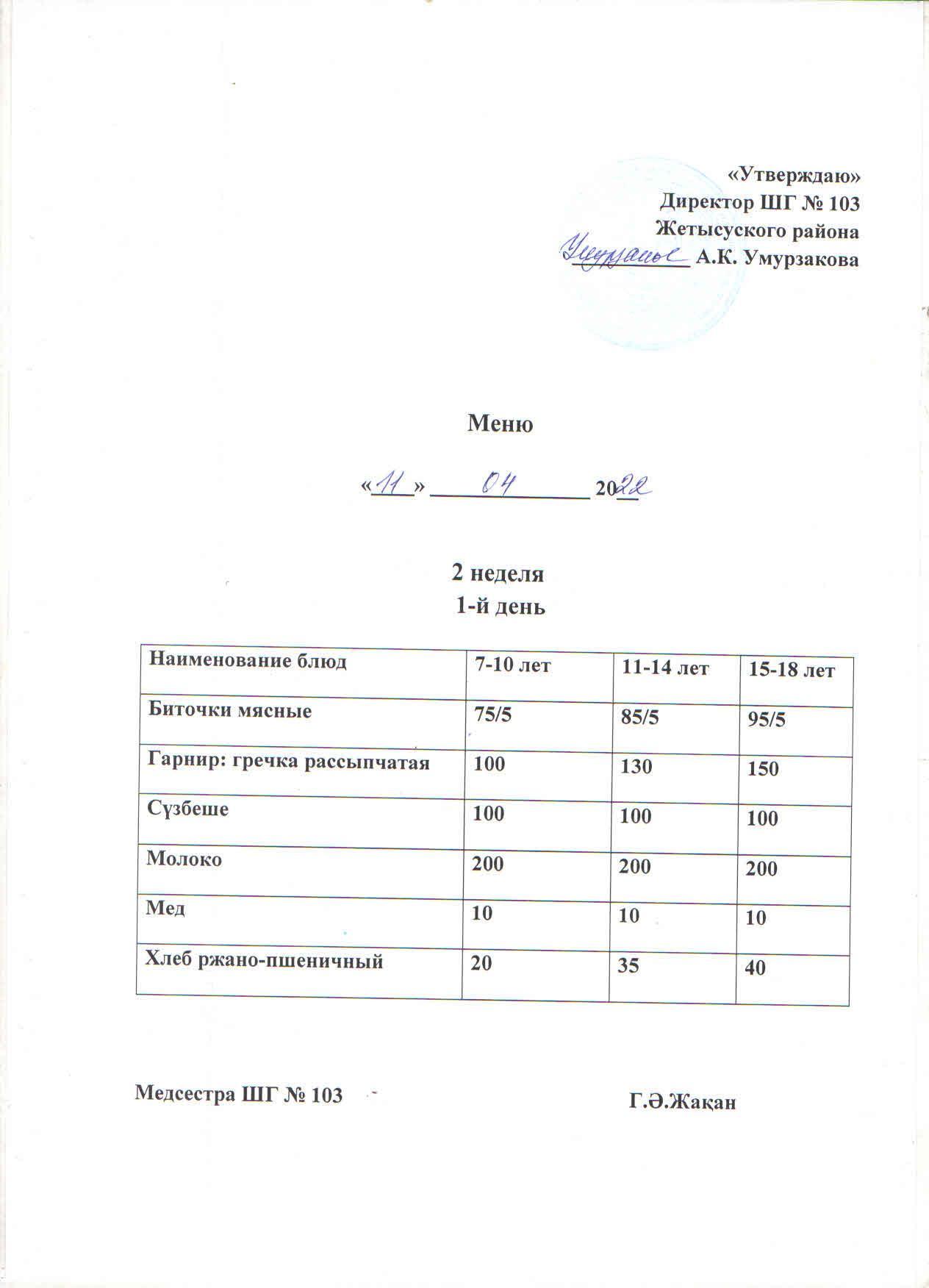 Меню на неделю