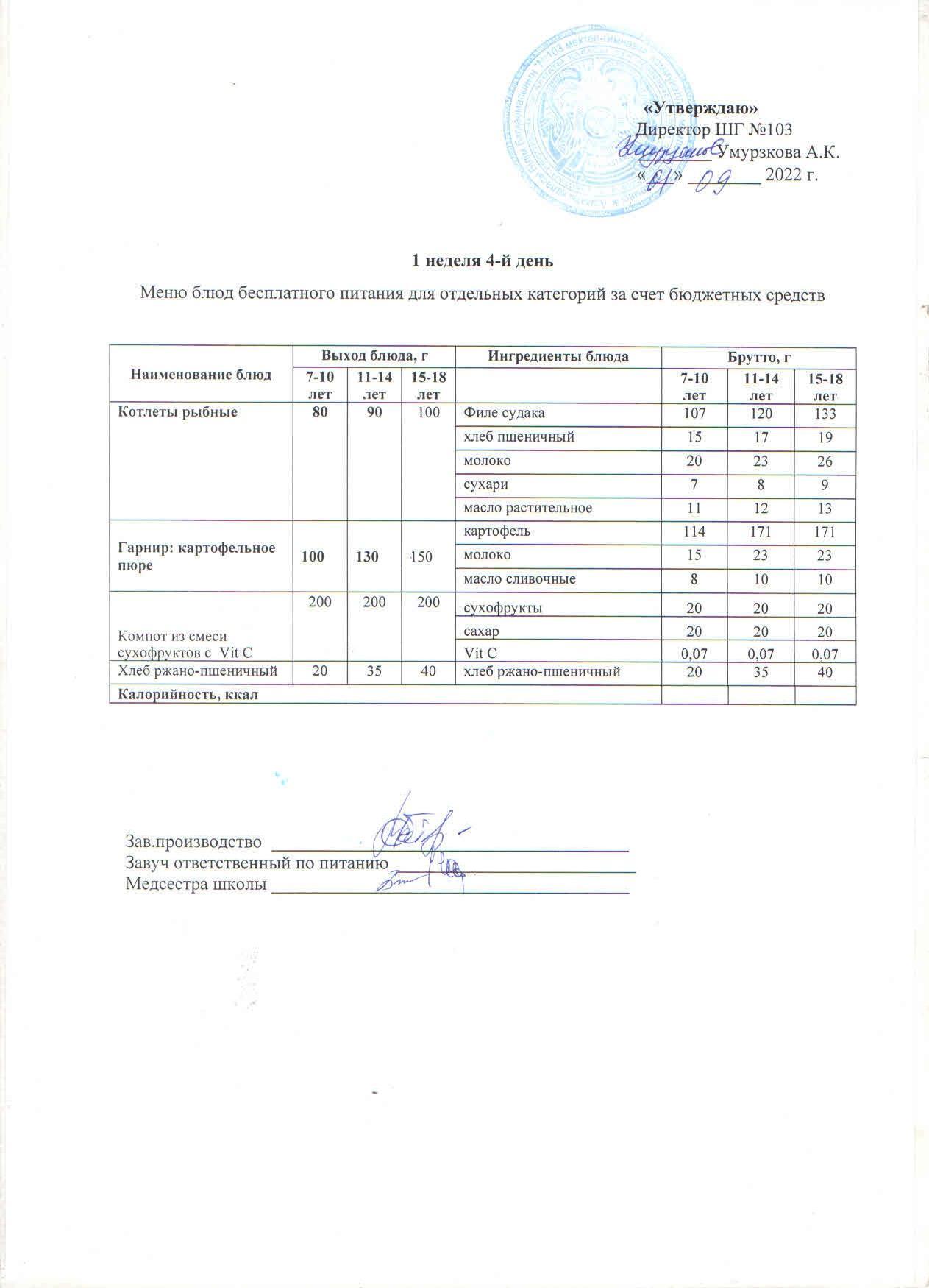 Меню на неделю