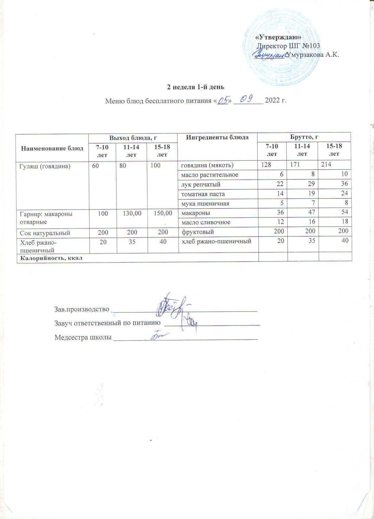 Меню на неделю