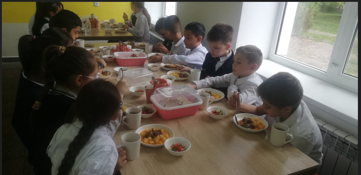 оқушылардың асханада тамақтануы
