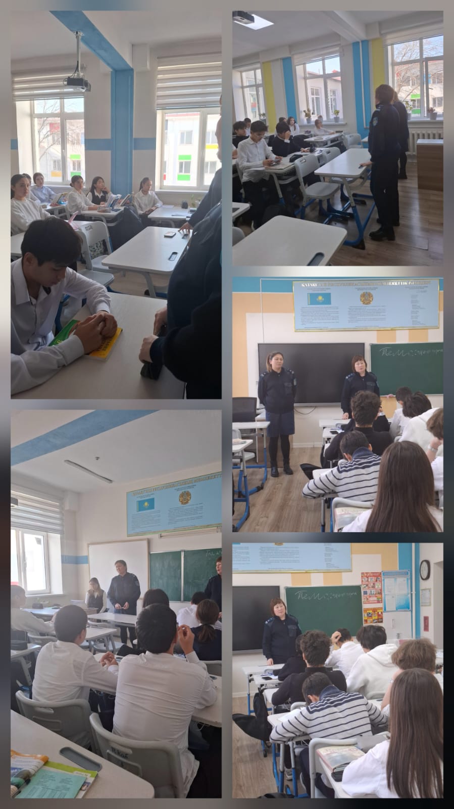 Мектеп инспекторы Сулейменова У.А. және Жергілікті полиция қызметінің өкілі, майор Дадабаева Нұргүл Жауынбаевна мектеп оқушылары арасында буллингтің алдын алу бойынша профилактикалық-түсіндіру жұмысын өткізді.