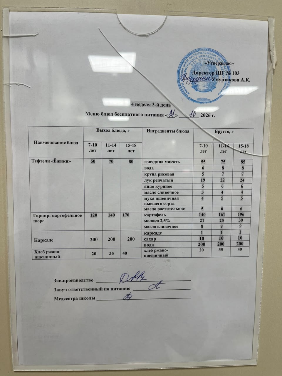 Күнделікті ас мәзірі